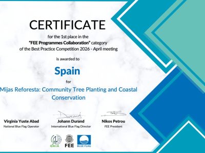 El programa Mijas Reforesta de plantación de árboles y conservación costera, primer Premio Internacional Bandera Azul 2026